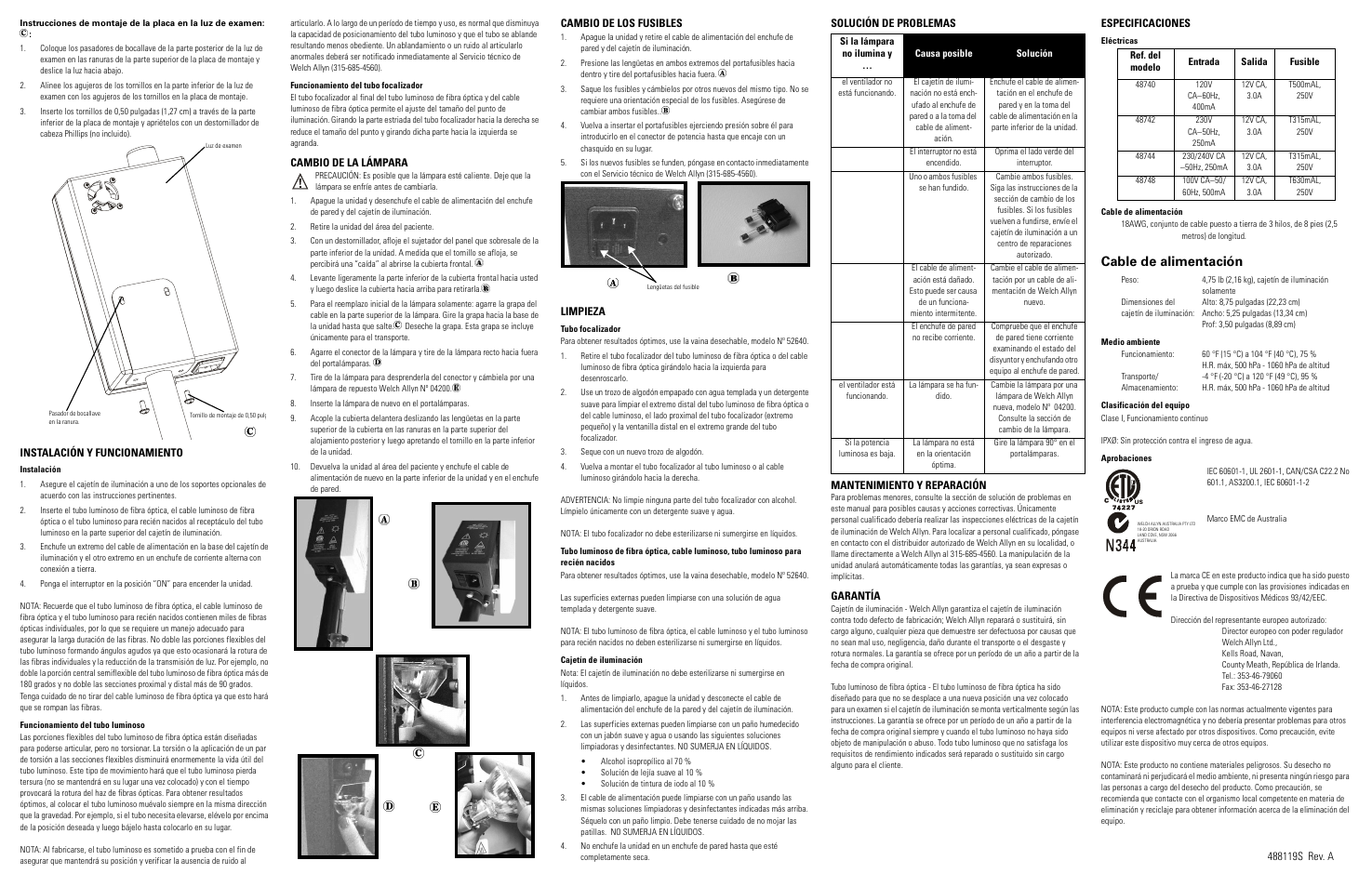 Cable de alimentación | Welch Allyn Halogen Exam Light III - User Manual User Manual | Page 8 / 18