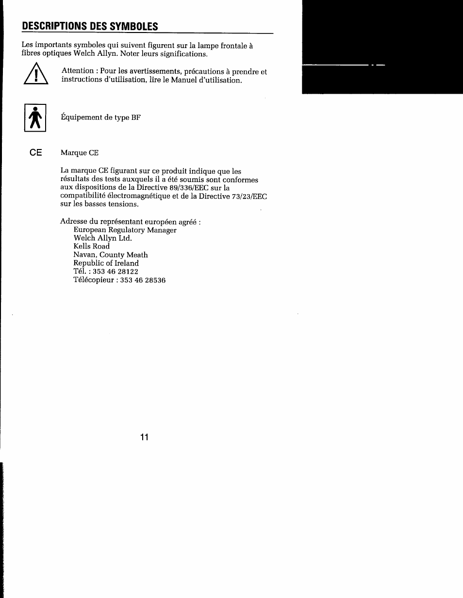Description des symboles | Welch Allyn MFI Solarc Headlight - User Manual User Manual | Page 12 / 57