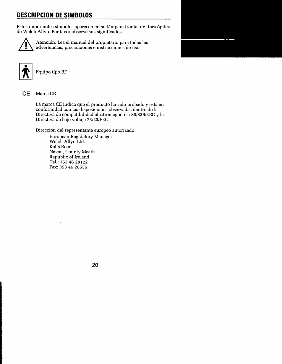 Descripcion de simbolos | Welch Allyn MFI Solarc Headlight - User Manual User Manual | Page 21 / 57