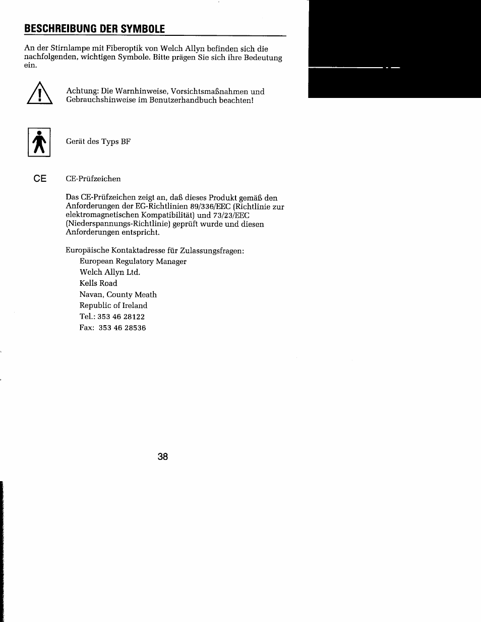 Beschreibung der symbole | Welch Allyn MFI Solarc Headlight - User Manual User Manual | Page 39 / 57