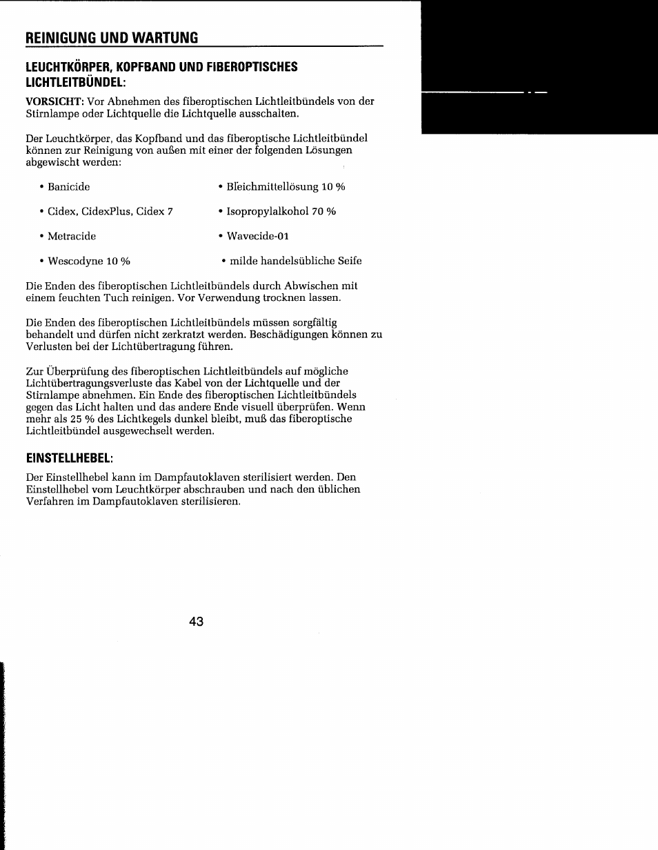 Reinigung und wartung | Welch Allyn MFI Solarc Headlight - User Manual User Manual | Page 44 / 57