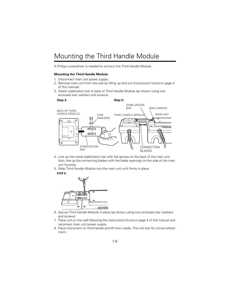 Mounting the third handle module, Disconnect main unit power supply | Welch Allyn 767 Diagnostic System - User Manual User Manual | Page 10 / 136