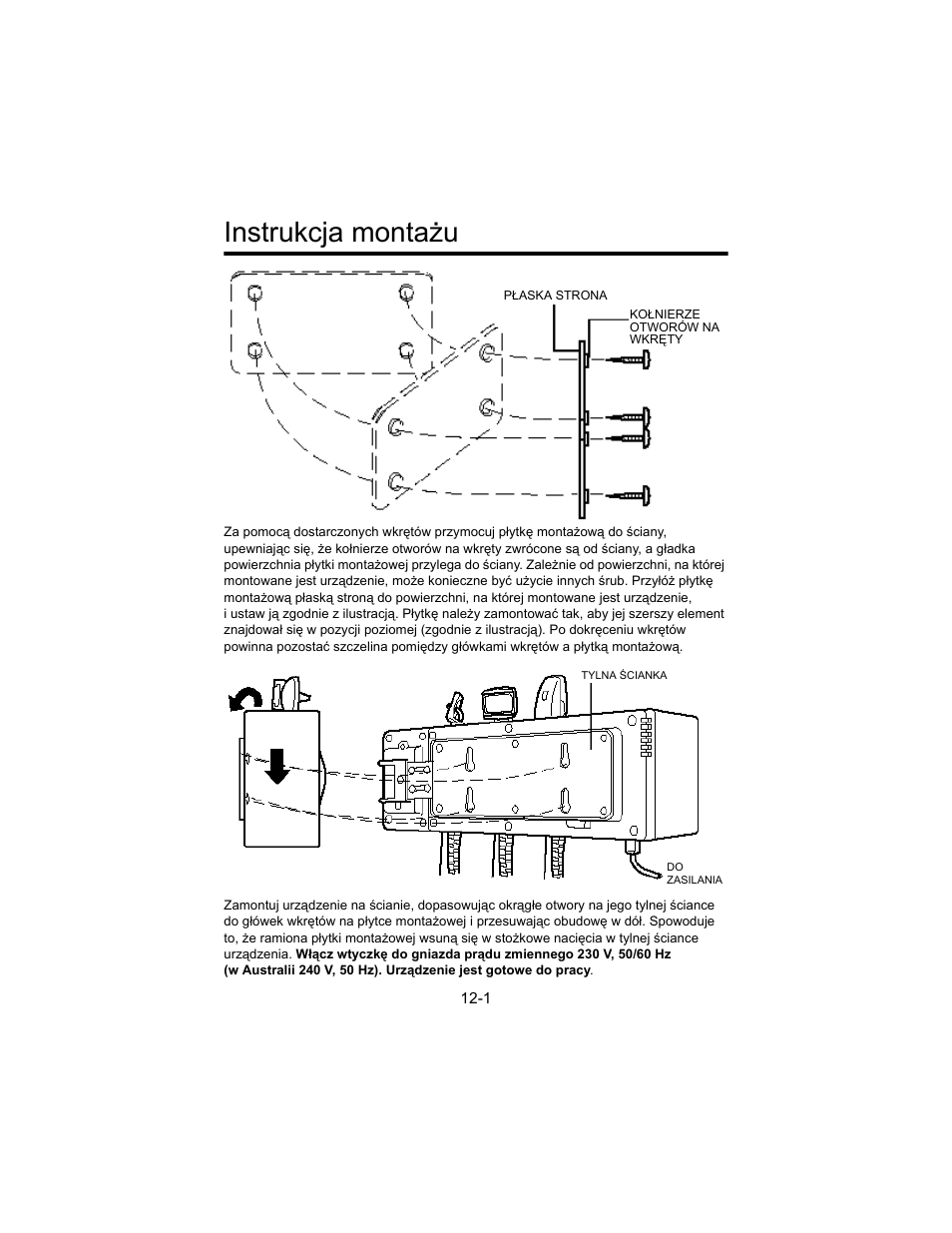 Instrukcja monta¿u, Instrukcja montażu | Welch Allyn 767 Diagnostic System - User Manual User Manual | Page 115 / 136