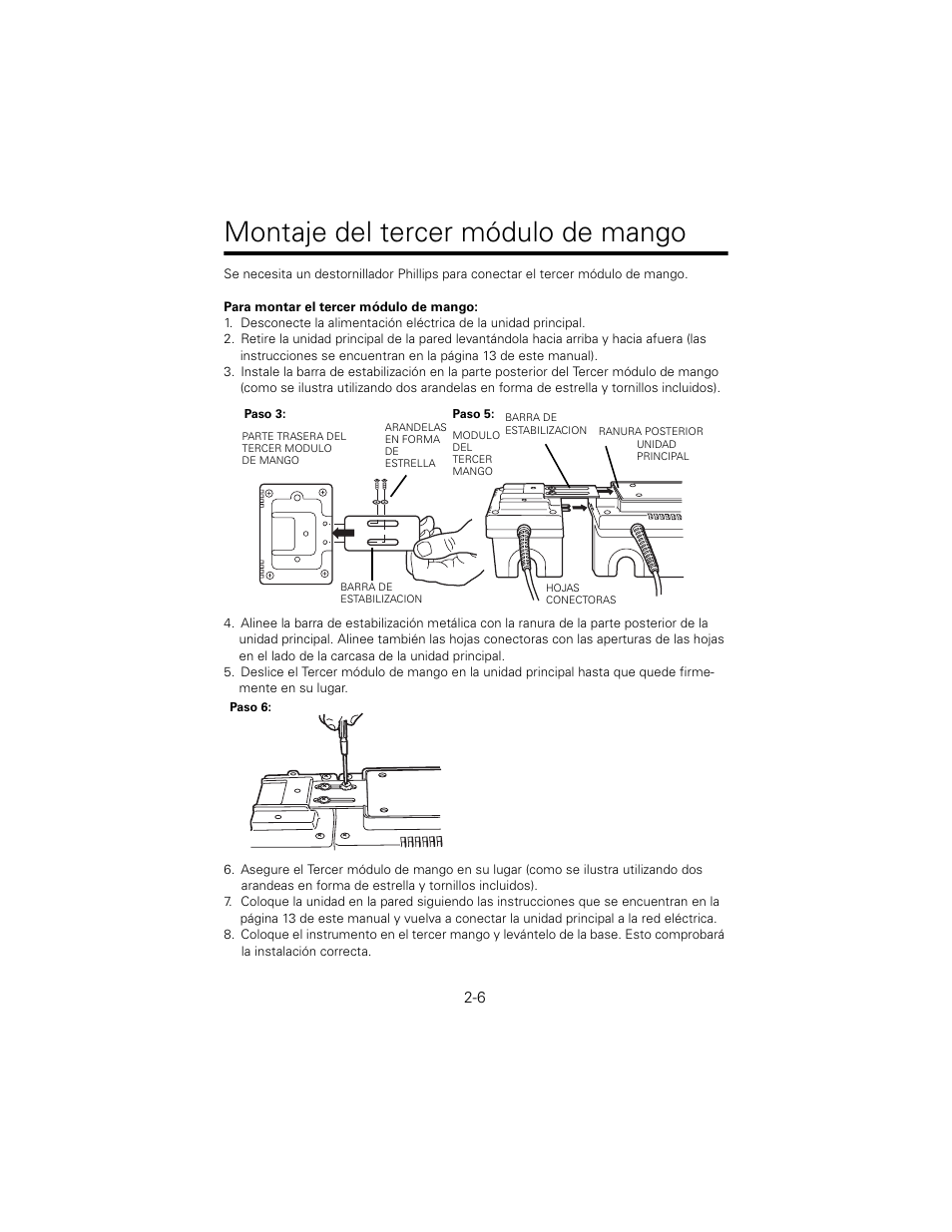 Montaje del tercer módulo de mango | Welch Allyn 767 Diagnostic System - User Manual User Manual | Page 20 / 136