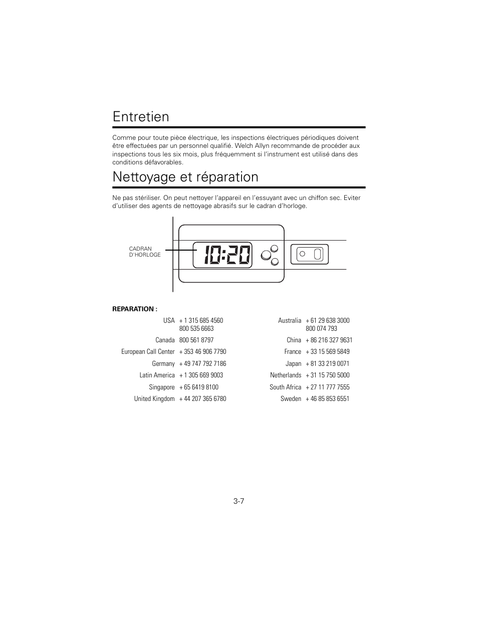 Entretien, Nettoyage et réparation | Welch Allyn 767 Diagnostic System - User Manual User Manual | Page 31 / 136