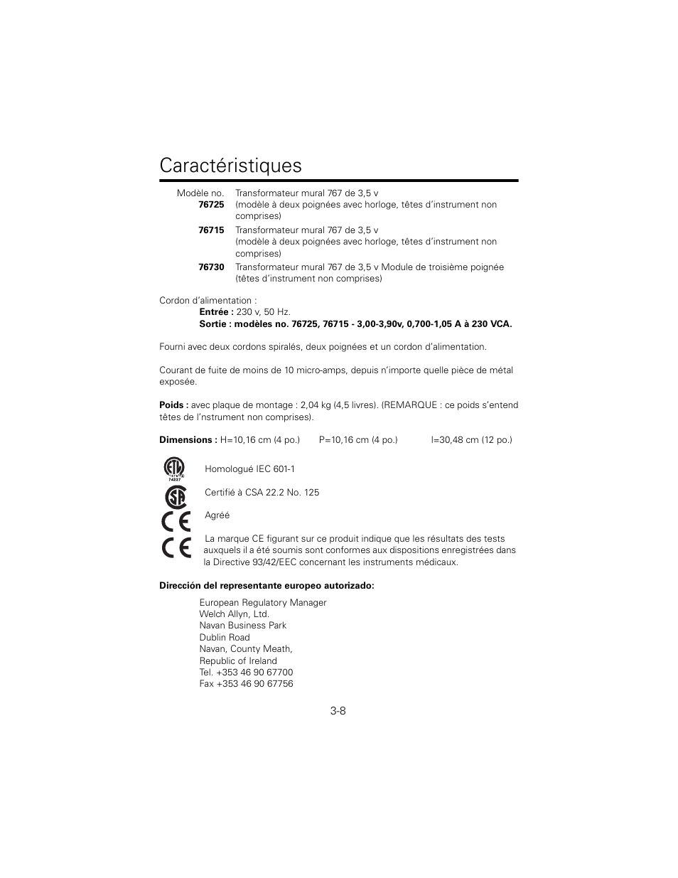 Caractéristiques | Welch Allyn 767 Diagnostic System - User Manual User Manual | Page 32 / 136