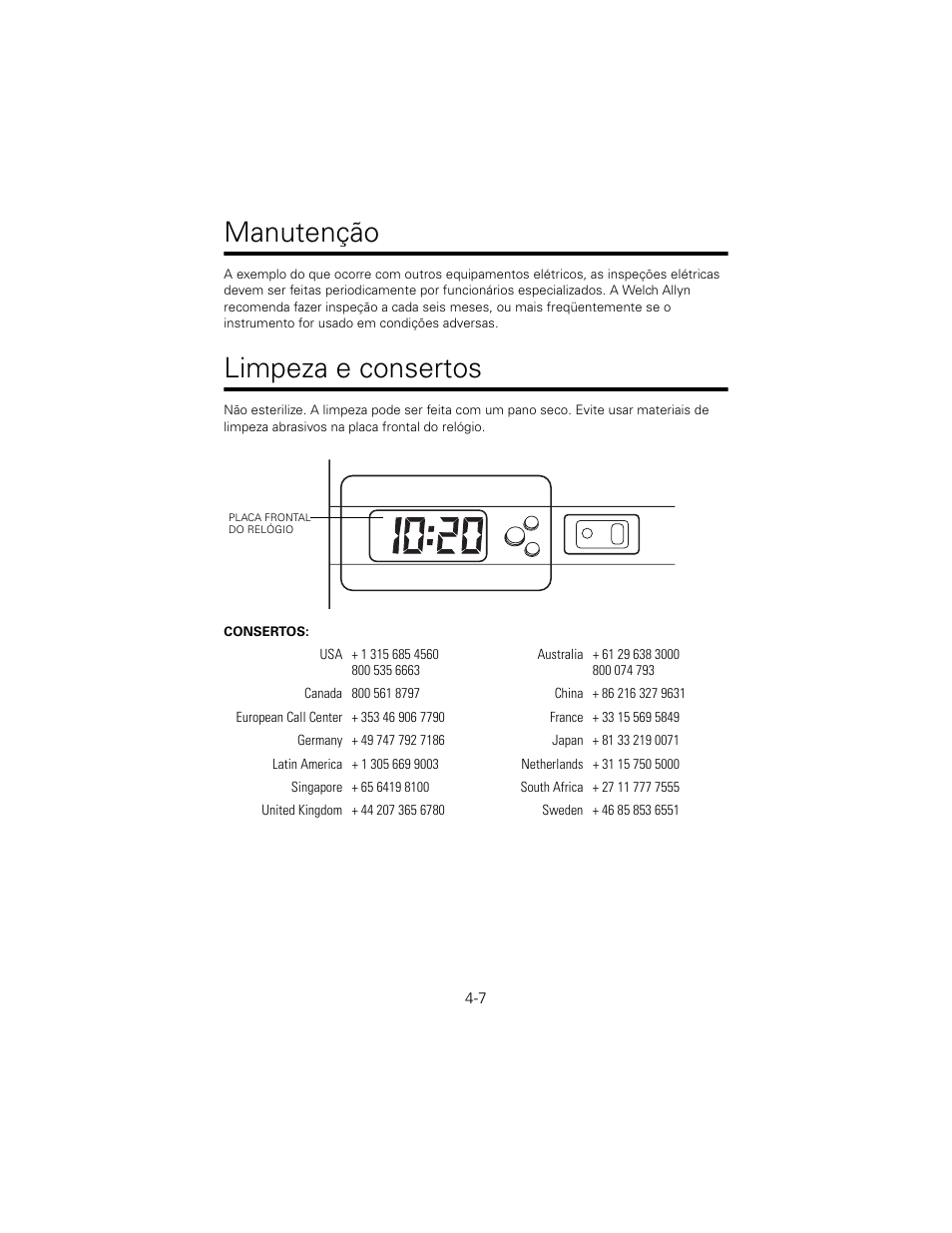 Manutenção, Limpeza e consertos | Welch Allyn 767 Diagnostic System - User Manual User Manual | Page 41 / 136