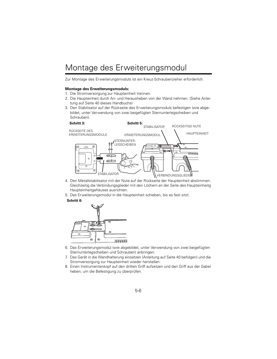 Montage des erweiterungsmodul, Die stromversorgung zur haupteinheit trennen | Welch Allyn 767 Diagnostic System - User Manual User Manual | Page 50 / 136