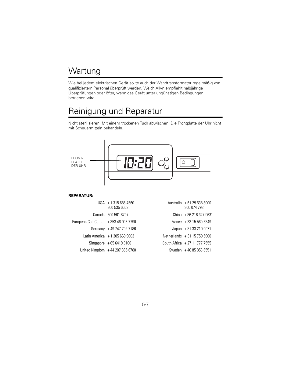 Wartung, Reinigung und reparatur | Welch Allyn 767 Diagnostic System - User Manual User Manual | Page 51 / 136