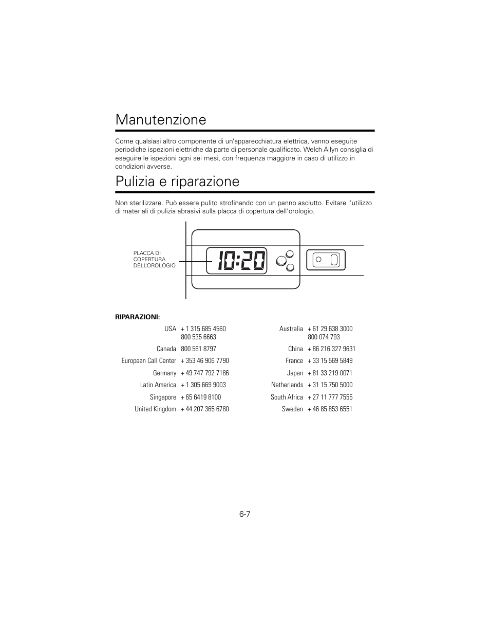 Manutenzione, Pulizia e riparazione | Welch Allyn 767 Diagnostic System - User Manual User Manual | Page 61 / 136