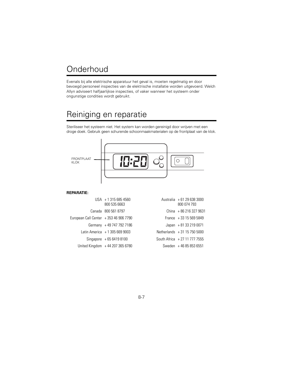 Onderhoud, Reiniging en reparatie | Welch Allyn 767 Diagnostic System - User Manual User Manual | Page 81 / 136