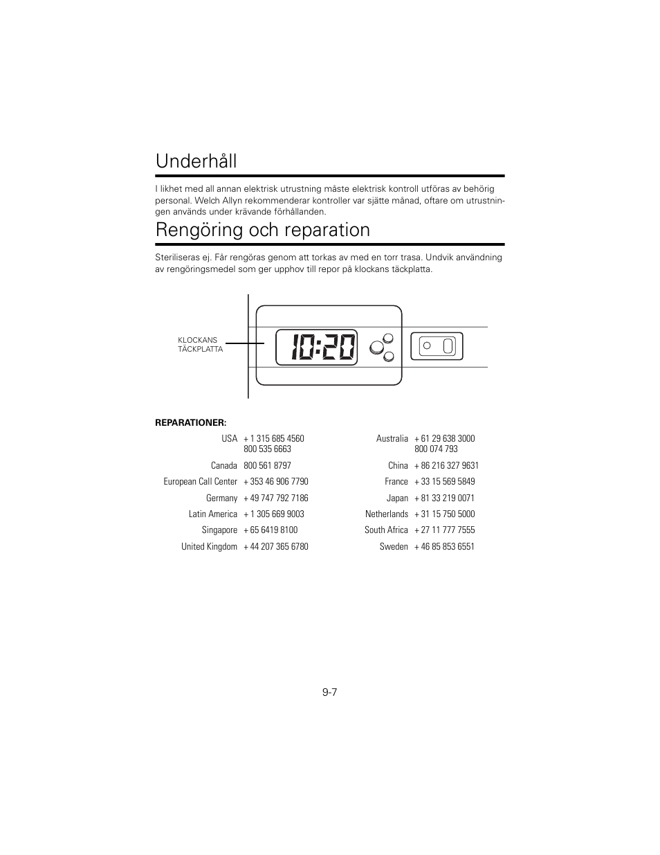 Underhåll, Rengöring och reparation | Welch Allyn 767 Diagnostic System - User Manual User Manual | Page 91 / 136