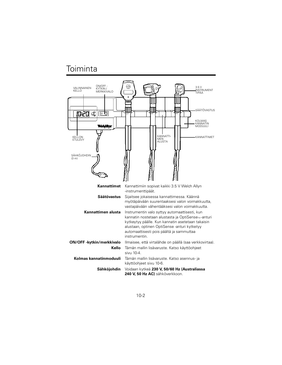 Toiminta | Welch Allyn 767 Diagnostic System - User Manual User Manual | Page 96 / 136