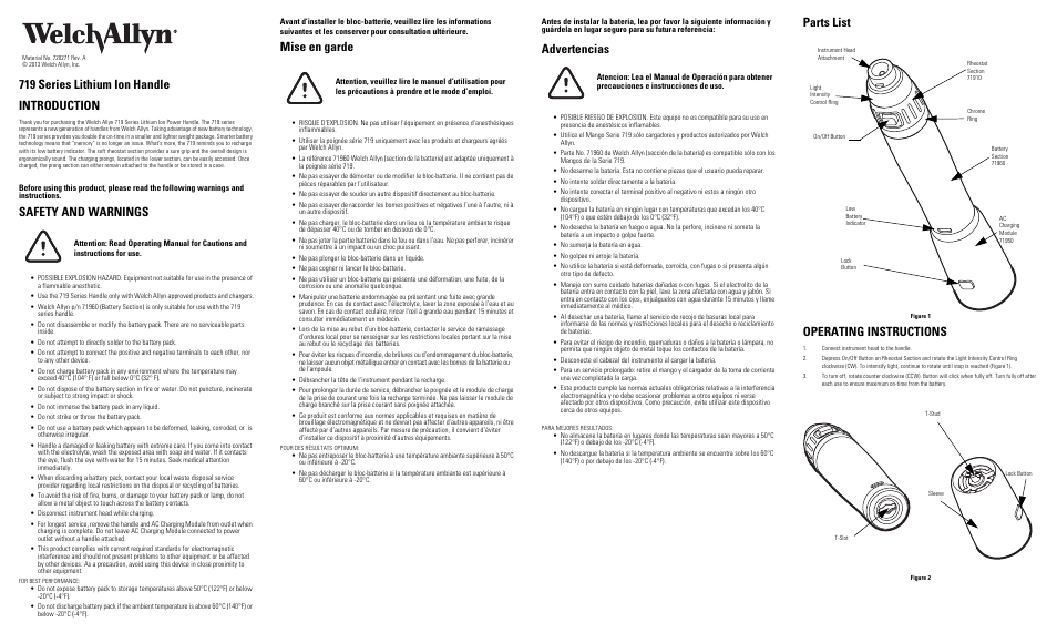 Welch Allyn 719 Series Lithium Ion Handle - User Manual User Manual | 2 pages