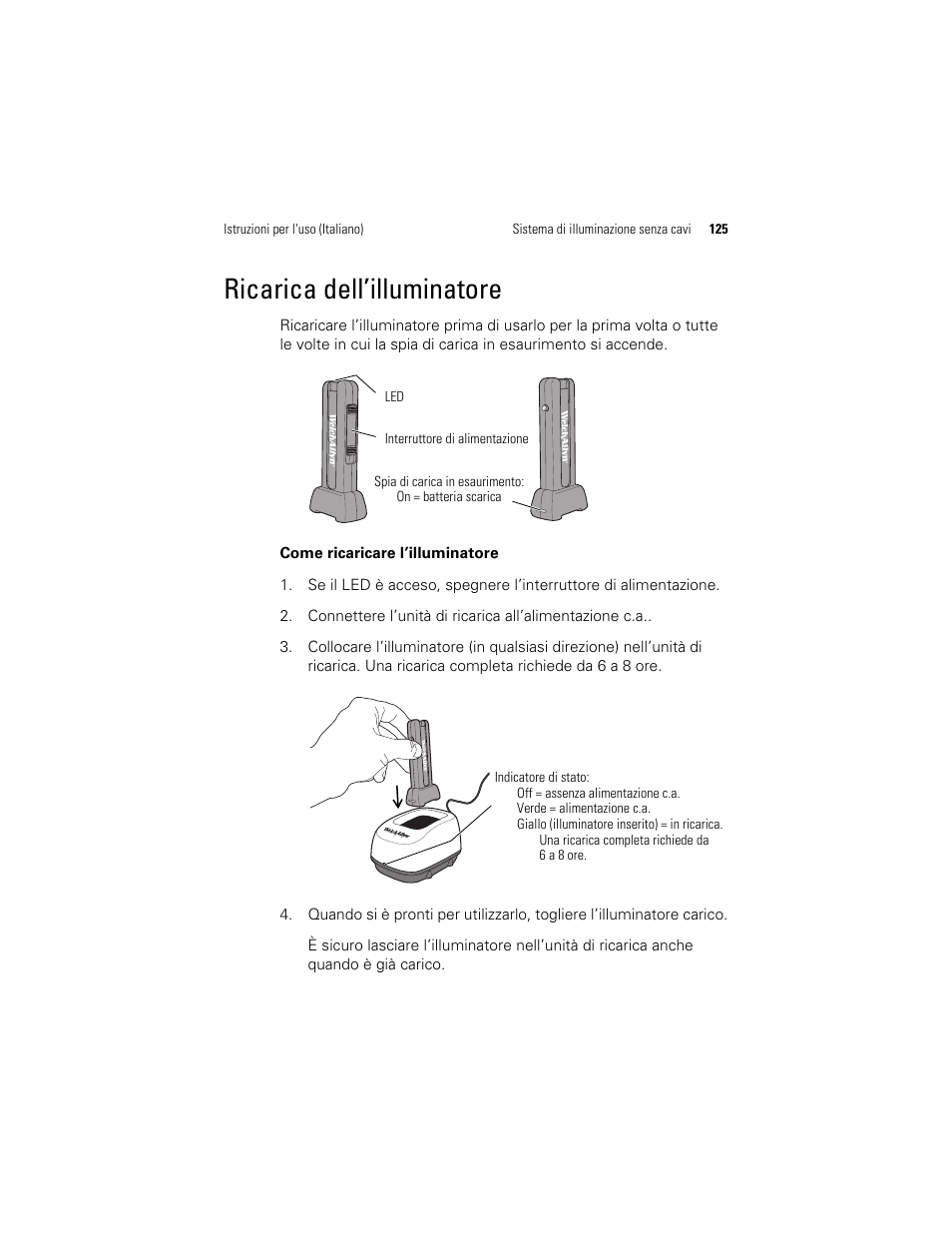 Ricarica dell’illuminatore | Welch Allyn KleenSpec 790 Series Cordless Illumination System - User Manual User Manual | Page 127 / 222