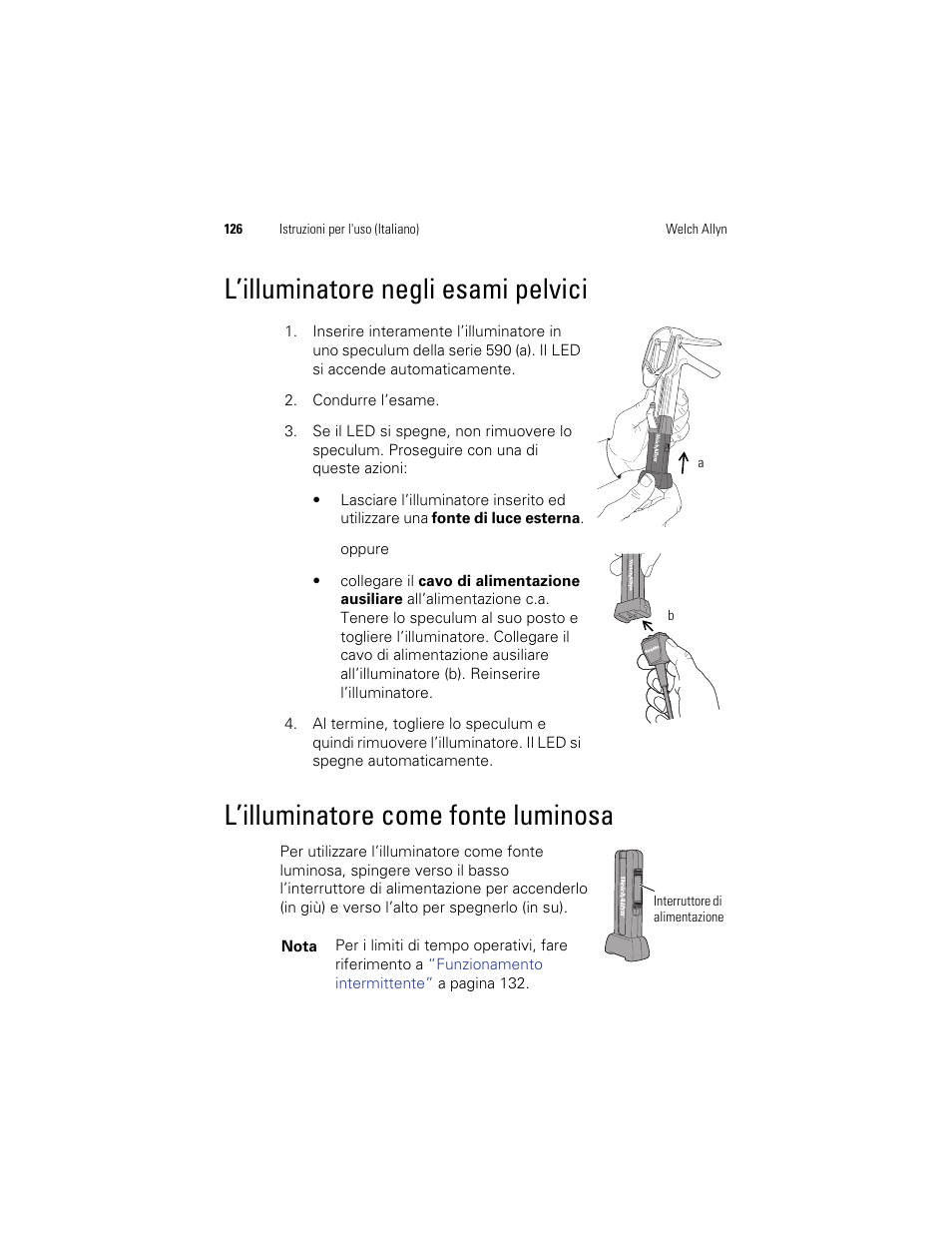 L’illuminatore negli esami pelvici, L’illuminatore come fonte luminosa | Welch Allyn KleenSpec 790 Series Cordless Illumination System - User Manual User Manual | Page 128 / 222