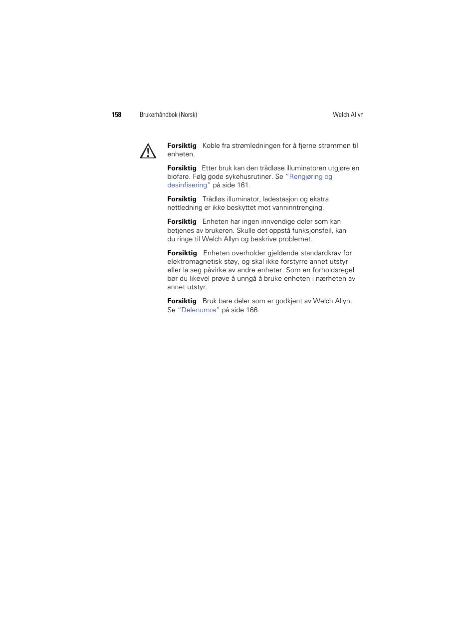 Welch Allyn KleenSpec 790 Series Cordless Illumination System - User Manual User Manual | Page 160 / 222