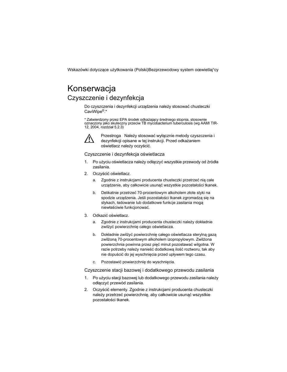 ಯ&]\v]f]hqlhl, Gh]\qihnfmdರ, Qdvwurqlh | Rqvhuzdfmd, V]f]hqlhlgh]\qihnfmd | Welch Allyn KleenSpec 790 Series Cordless Illumination System - User Manual User Manual | Page 179 / 222
