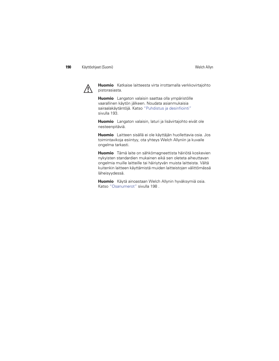 Welch Allyn KleenSpec 790 Series Cordless Illumination System - User Manual User Manual | Page 192 / 222