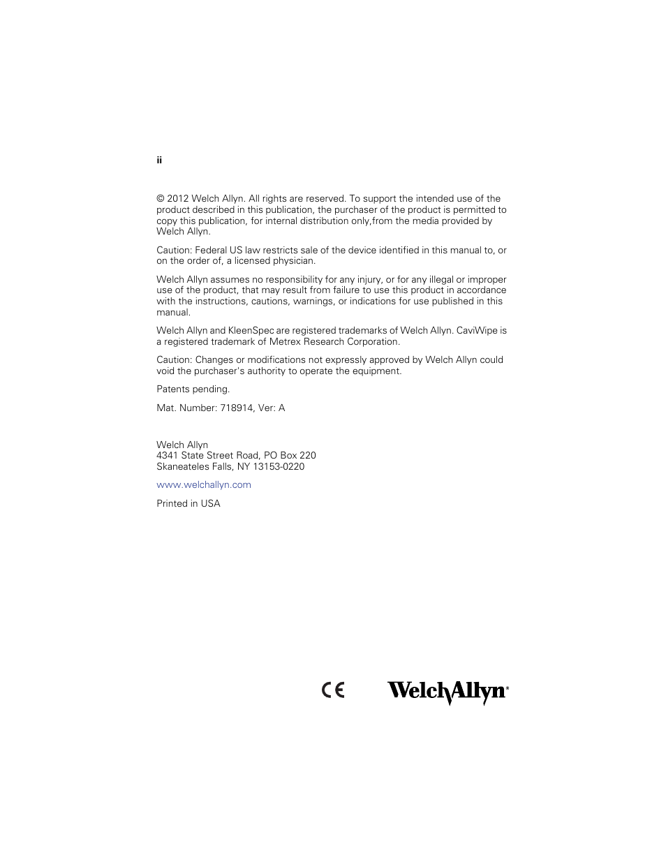 Welch Allyn KleenSpec 790 Series Cordless Illumination System - User Manual User Manual | Page 2 / 222