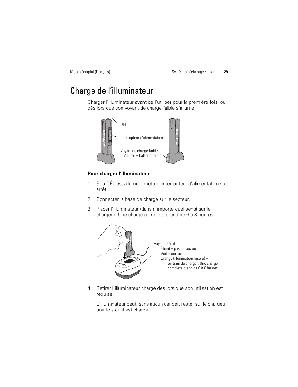 Charge de l’illuminateur | Welch Allyn KleenSpec 790 Series Cordless Illumination System - User Manual User Manual | Page 31 / 222