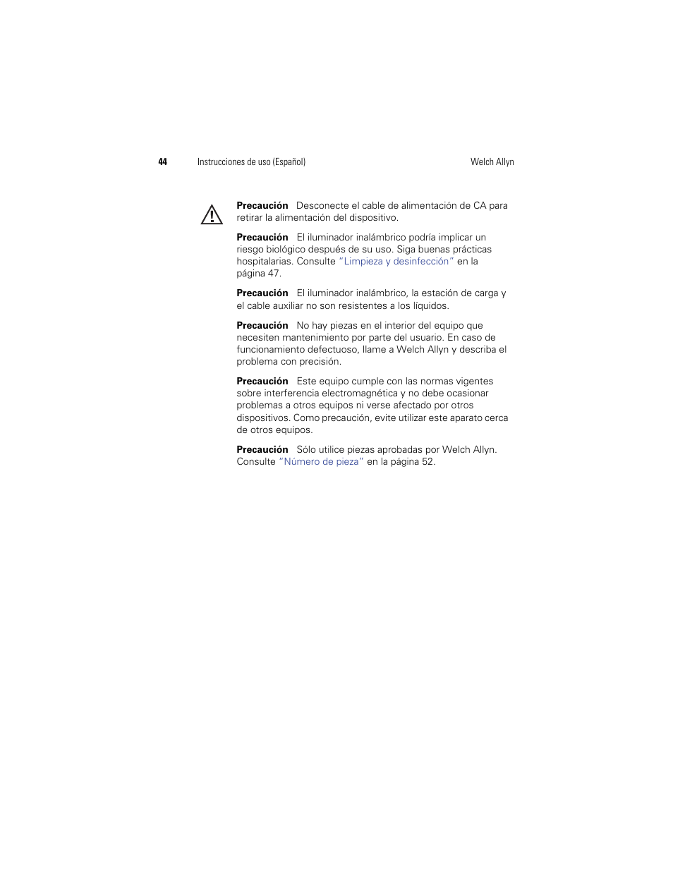 Welch Allyn KleenSpec 790 Series Cordless Illumination System - User Manual User Manual | Page 46 / 222