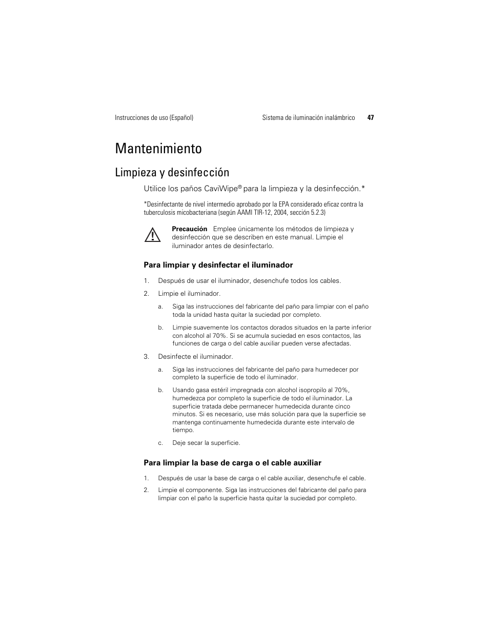 Limpieza y desinfección, En la, Mantenimiento | Welch Allyn KleenSpec 790 Series Cordless Illumination System - User Manual User Manual | Page 49 / 222