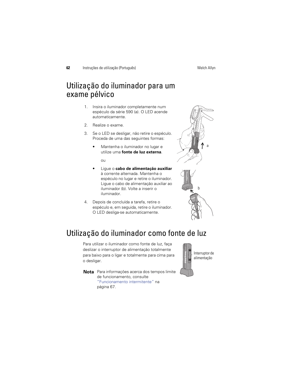 Utilização do iluminador para um exame pélvico, Utilização do iluminador como fonte de luz | Welch Allyn KleenSpec 790 Series Cordless Illumination System - User Manual User Manual | Page 64 / 222