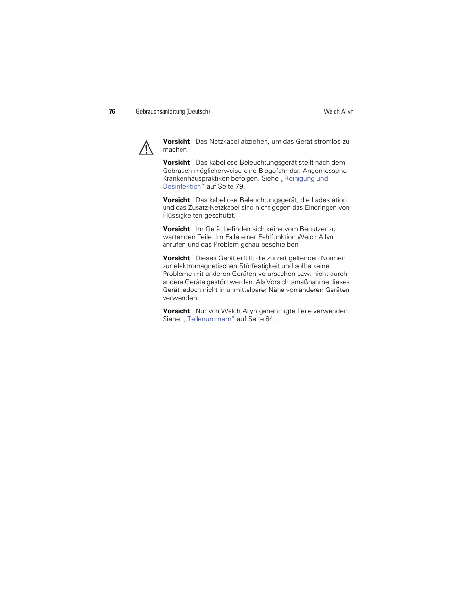 Welch Allyn KleenSpec 790 Series Cordless Illumination System - User Manual User Manual | Page 78 / 222