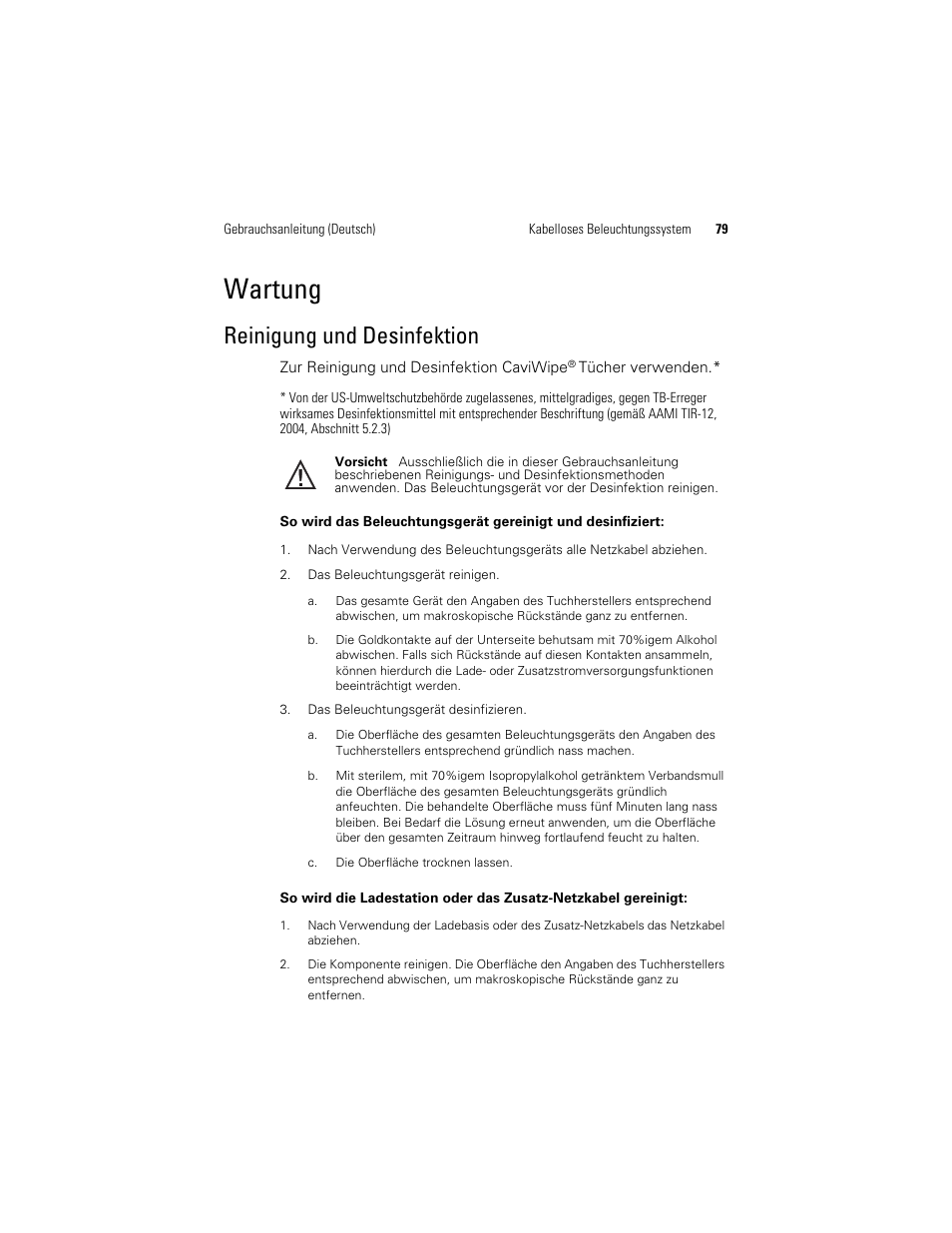 Reinigung und, Desinfektion, Auf seite 79 | Wartung, Reinigung und desinfektion | Welch Allyn KleenSpec 790 Series Cordless Illumination System - User Manual User Manual | Page 81 / 222