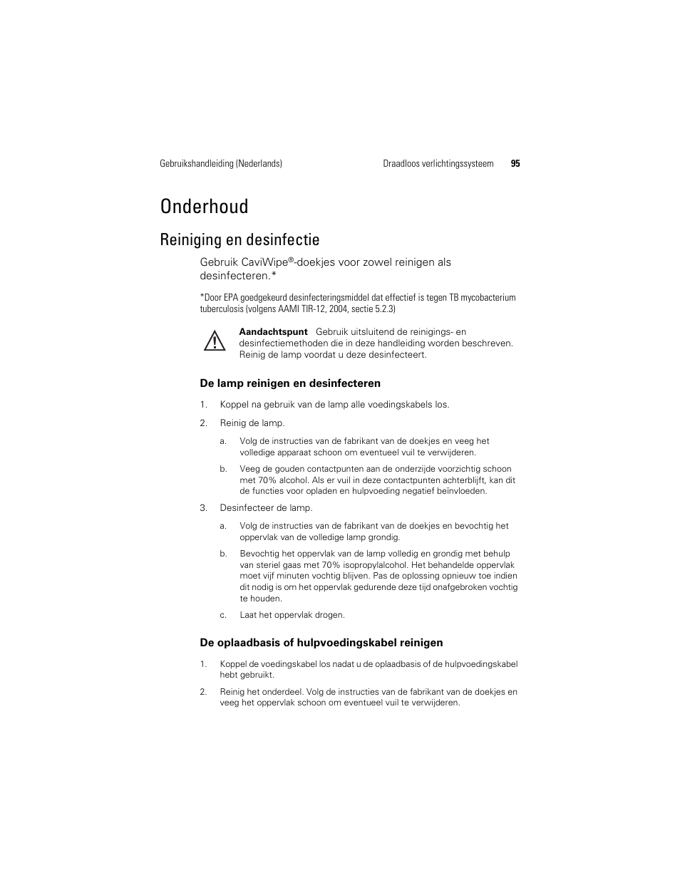 Reiniging en desinfectie, Onderhoud | Welch Allyn KleenSpec 790 Series Cordless Illumination System - User Manual User Manual | Page 97 / 222