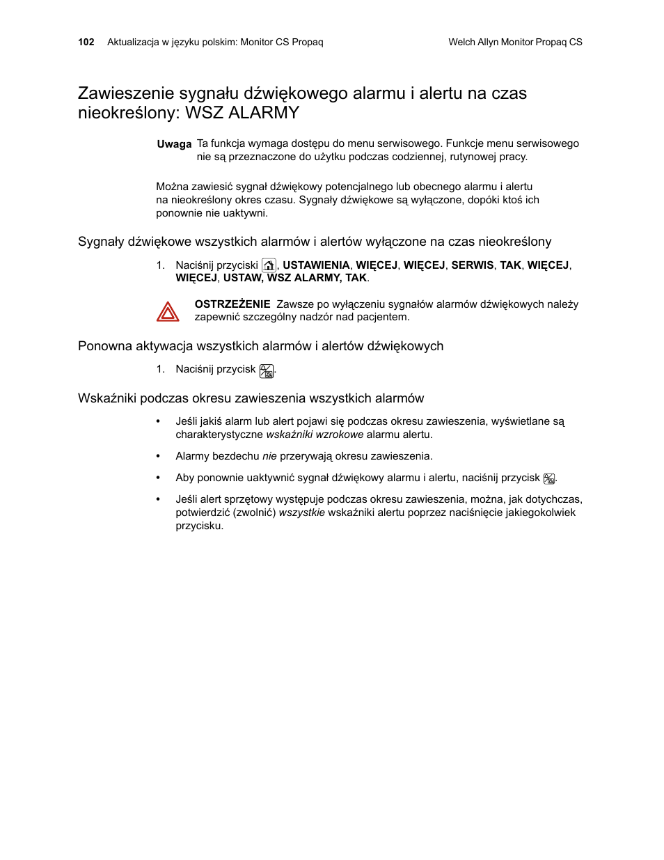 Nieokreœlony: wsz alarmy | Welch Allyn Propaq CS Monitor - User Manual User Manual | Page 110 / 152