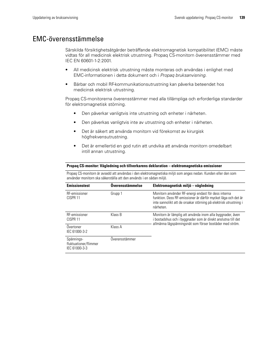 Emc-överensstämmelse | Welch Allyn Propaq CS Monitor - User Manual User Manual | Page 147 / 152