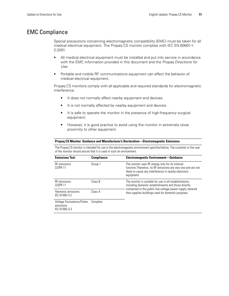 Emc compliance | Welch Allyn Propaq CS Monitor - User Manual User Manual | Page 19 / 152