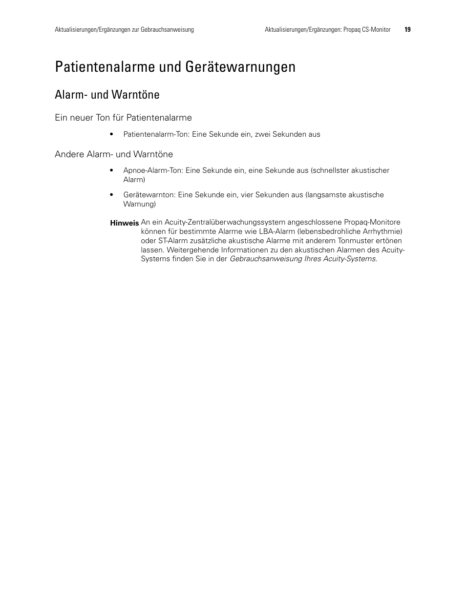 Patientenalarme und gerätewarnungen, Alarm- und warntöne, Ein neuer ton für patientenalarme | Andere alarm- und warntöne | Welch Allyn Propaq CS Monitor - User Manual User Manual | Page 27 / 152