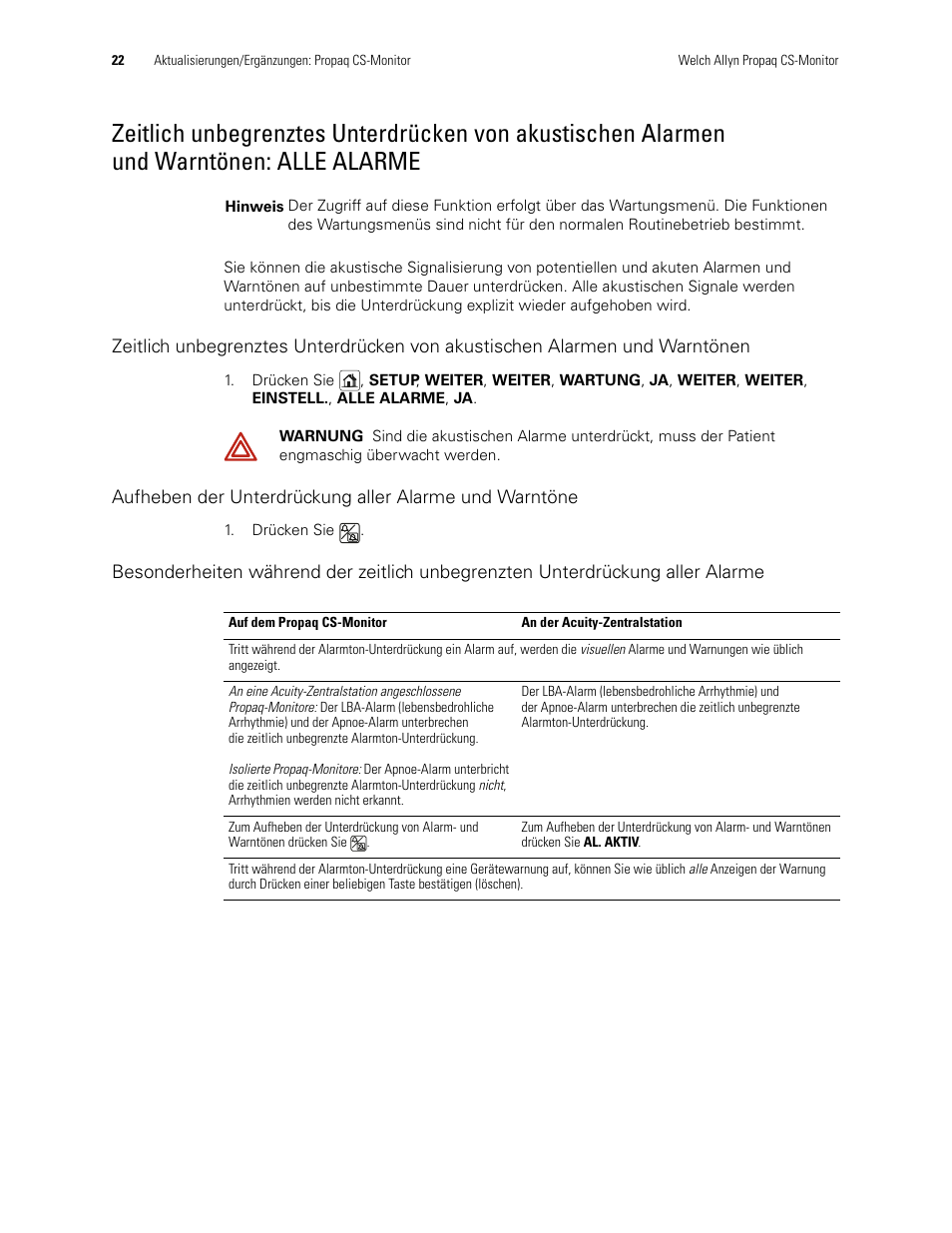 Und warntönen: alle alarme | Welch Allyn Propaq CS Monitor - User Manual User Manual | Page 30 / 152