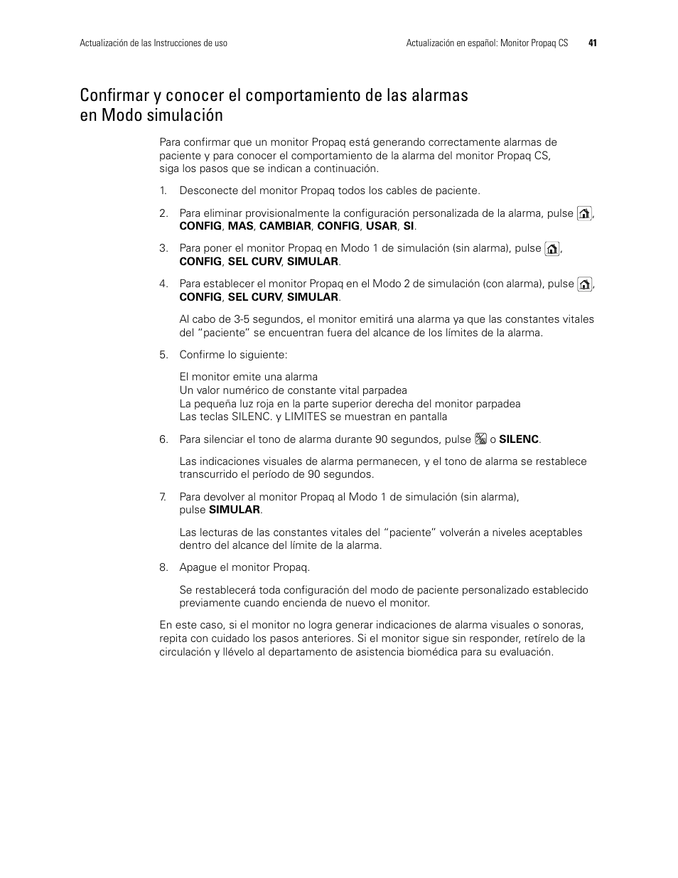 Simulación | Welch Allyn Propaq CS Monitor - User Manual User Manual | Page 49 / 152