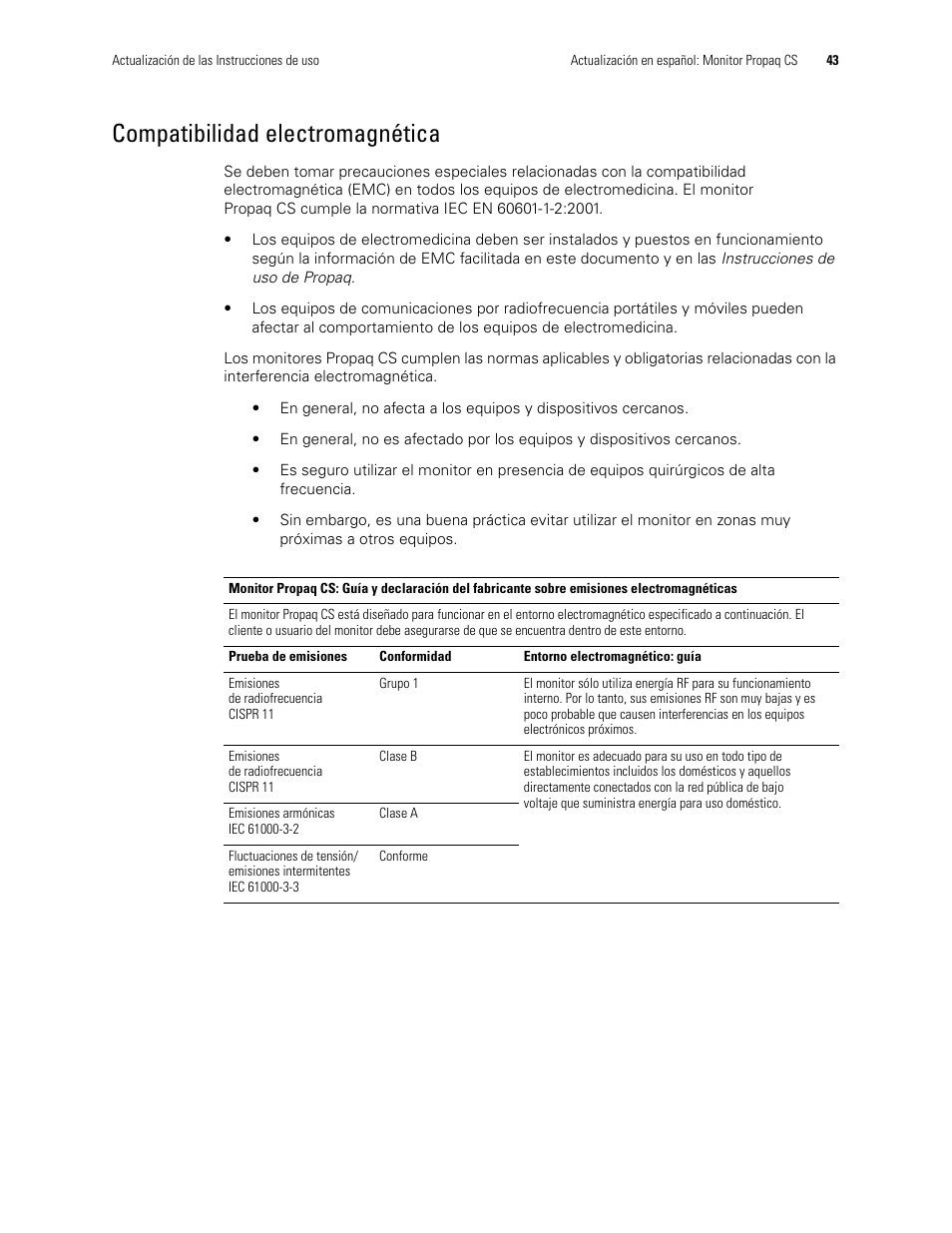 Compatibilidad electromagnética | Welch Allyn Propaq CS Monitor - User Manual User Manual | Page 51 / 152