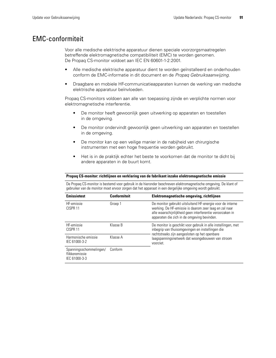 Emc-conformiteit | Welch Allyn Propaq CS Monitor - User Manual User Manual | Page 99 / 152