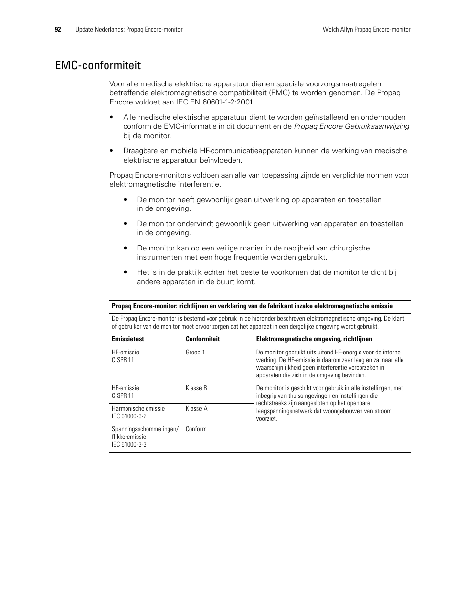 Emc-conformiteit | Welch Allyn Propaq Encore Monitor - User Manual User Manual | Page 100 / 136