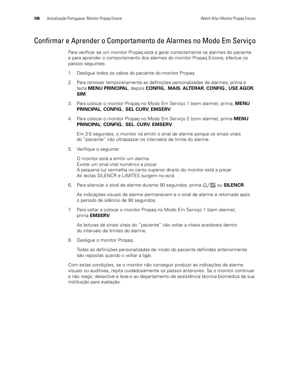 Serviço | Welch Allyn Propaq Encore Monitor - User Manual User Manual | Page 114 / 136