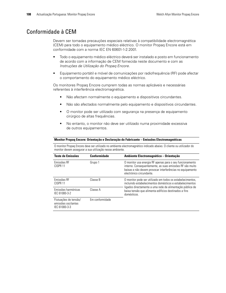 Conformidade à cem | Welch Allyn Propaq Encore Monitor - User Manual User Manual | Page 116 / 136