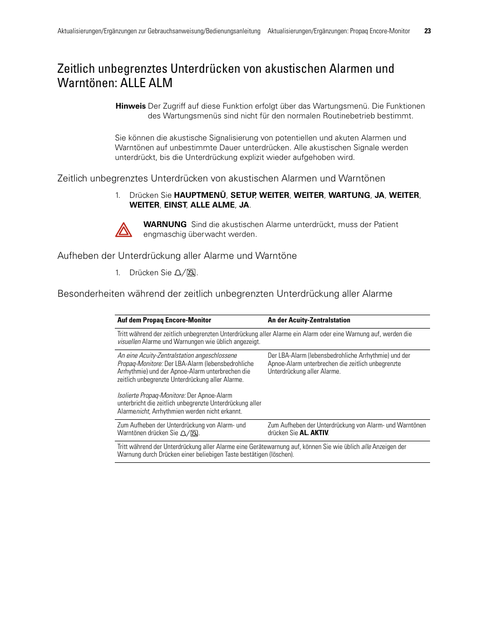 Warntönen: alle alm | Welch Allyn Propaq Encore Monitor - User Manual User Manual | Page 31 / 136