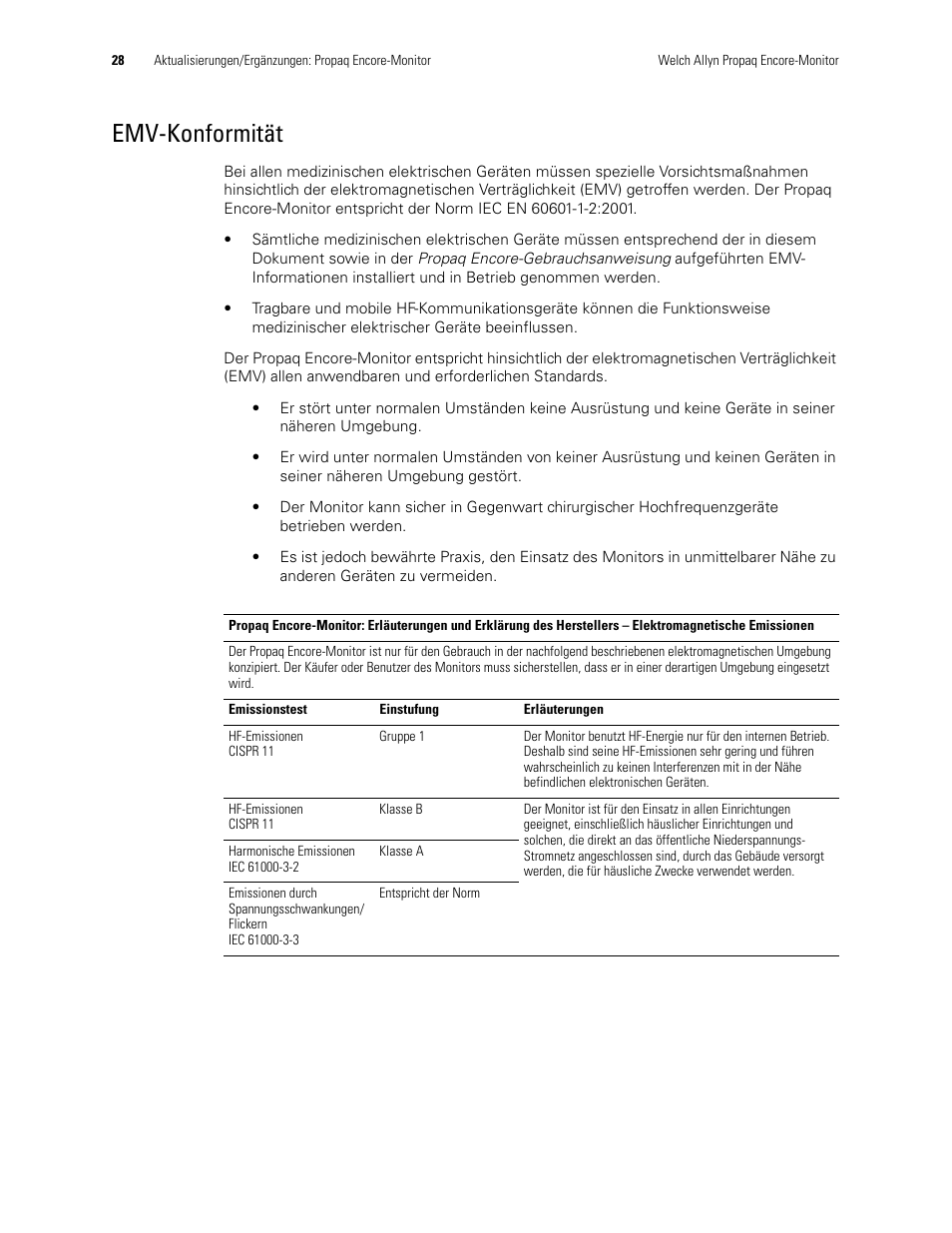 Emv-konformität | Welch Allyn Propaq Encore Monitor - User Manual User Manual | Page 36 / 136