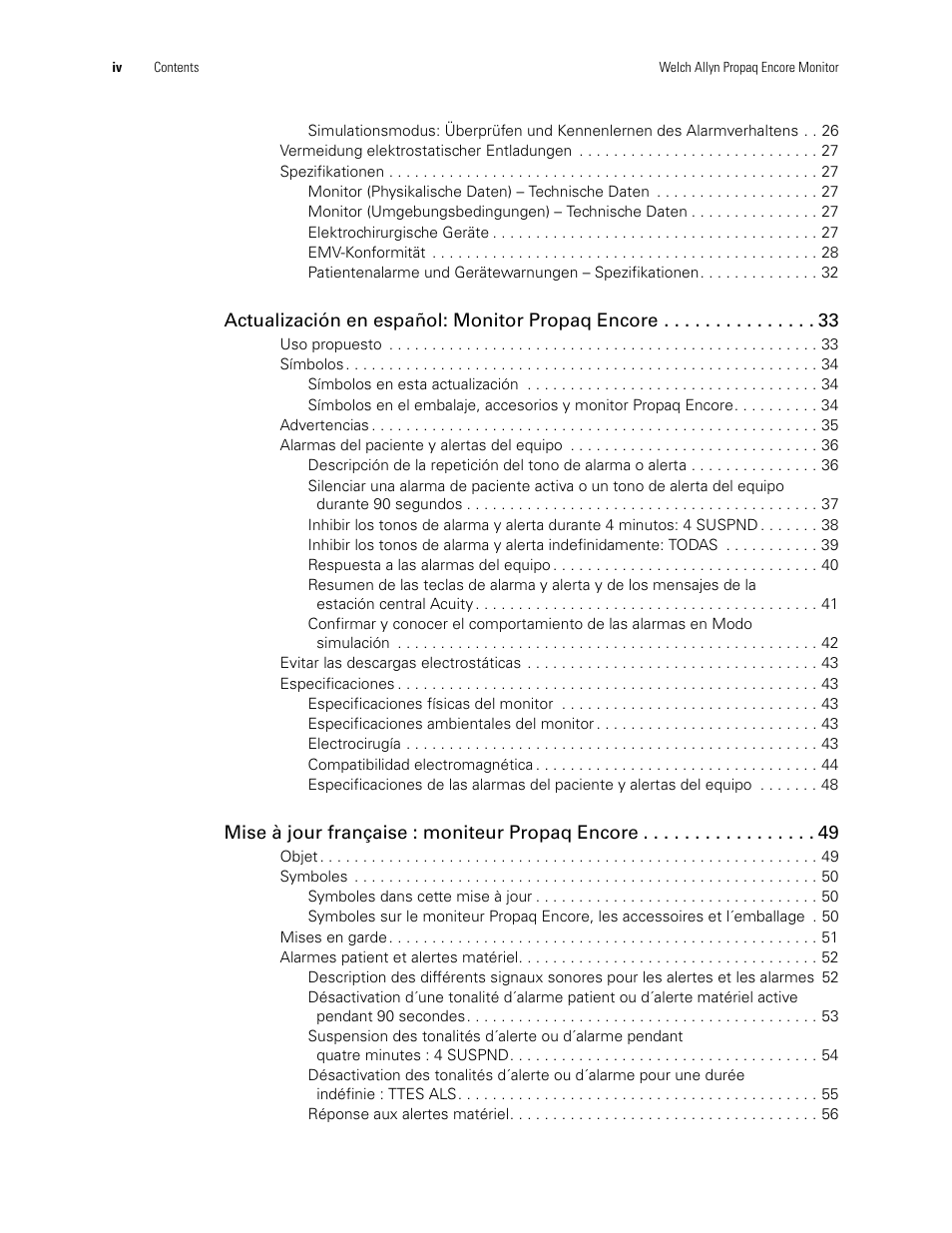 Welch Allyn Propaq Encore Monitor - User Manual User Manual | Page 4 / 136