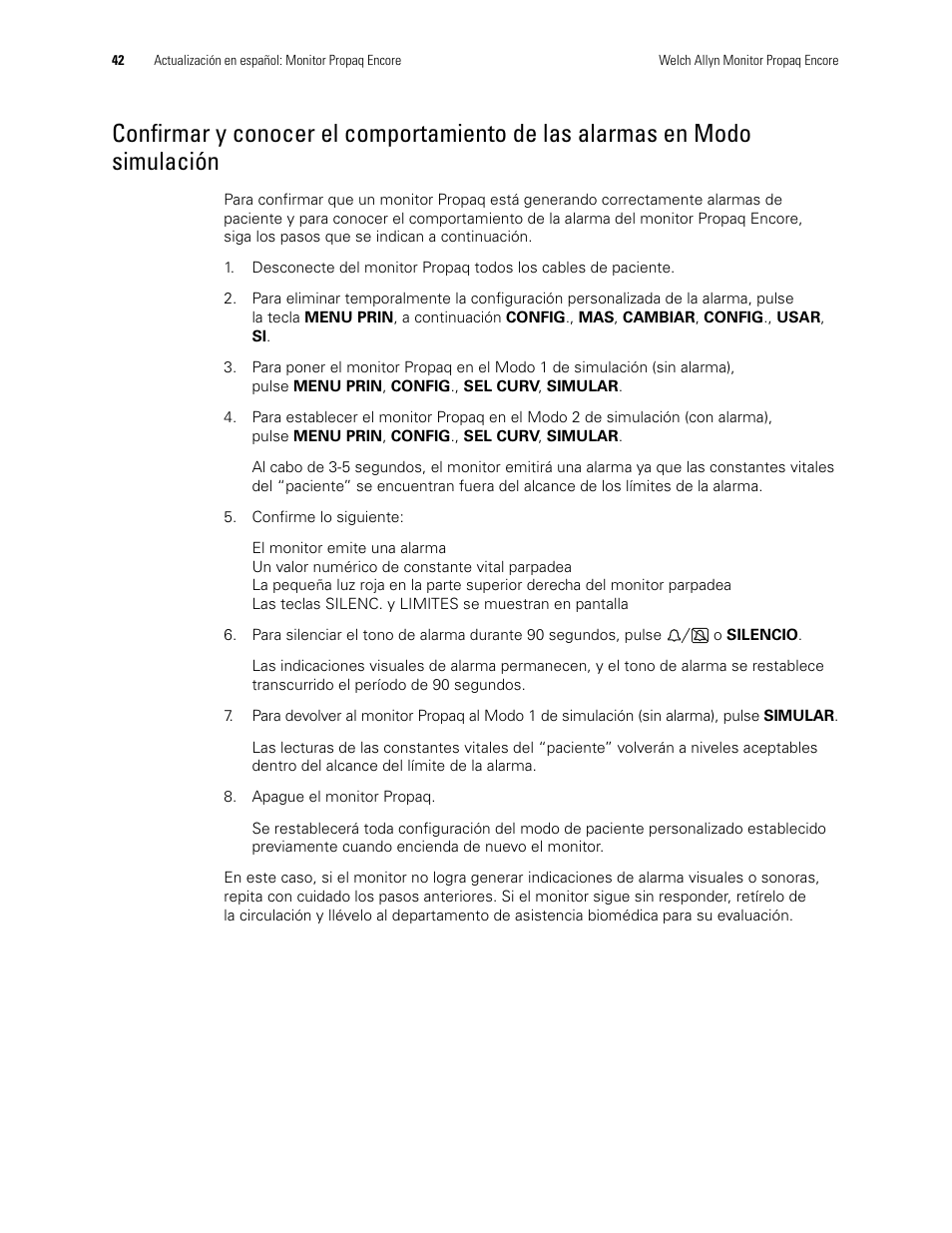 Simulación | Welch Allyn Propaq Encore Monitor - User Manual User Manual | Page 50 / 136