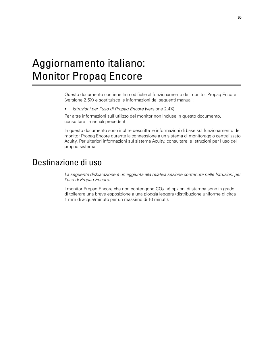 Aggiornamento italiano: monitor propaq encore, Destinazione di uso | Welch Allyn Propaq Encore Monitor - User Manual User Manual | Page 73 / 136