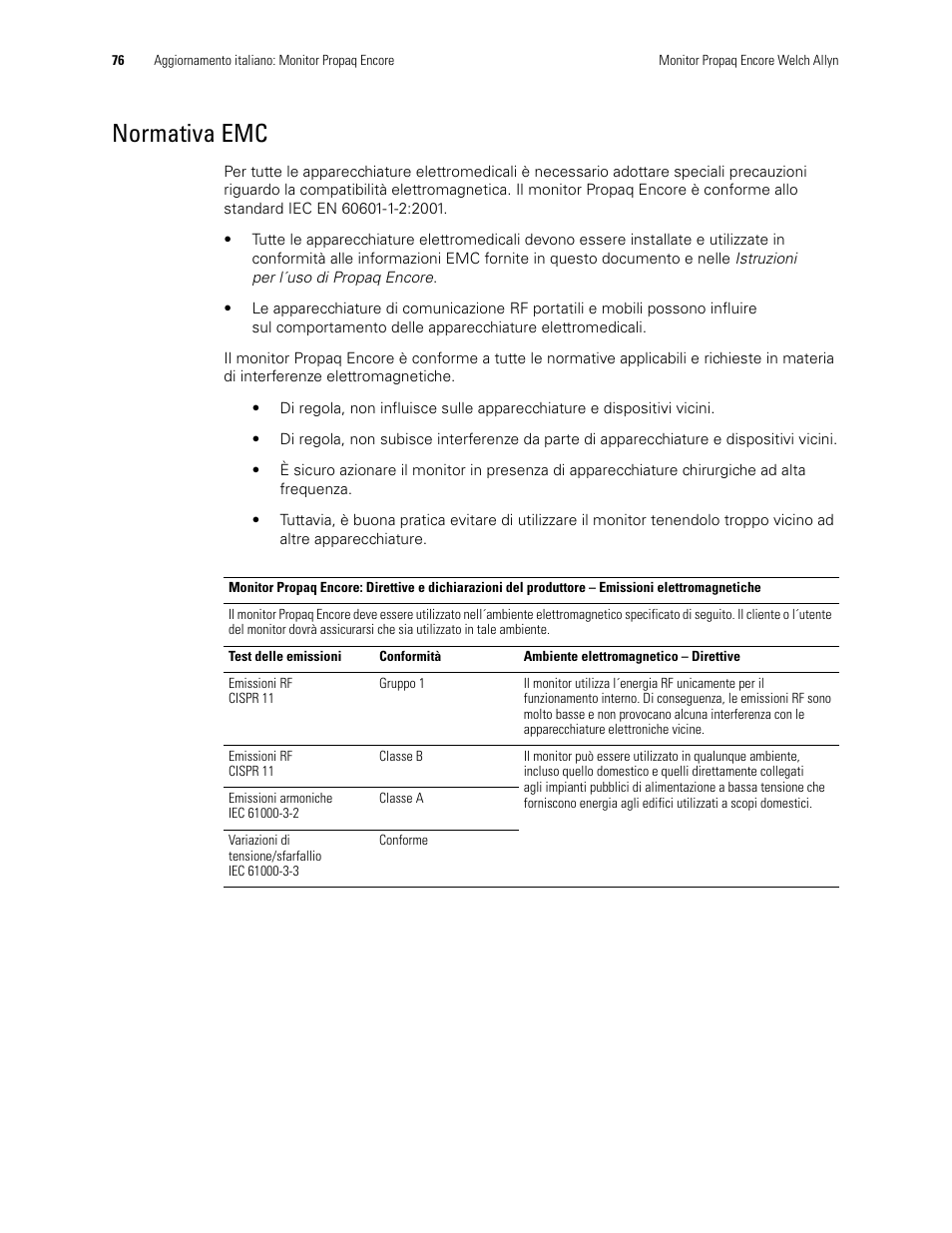 Normativa emc | Welch Allyn Propaq Encore Monitor - User Manual User Manual | Page 84 / 136