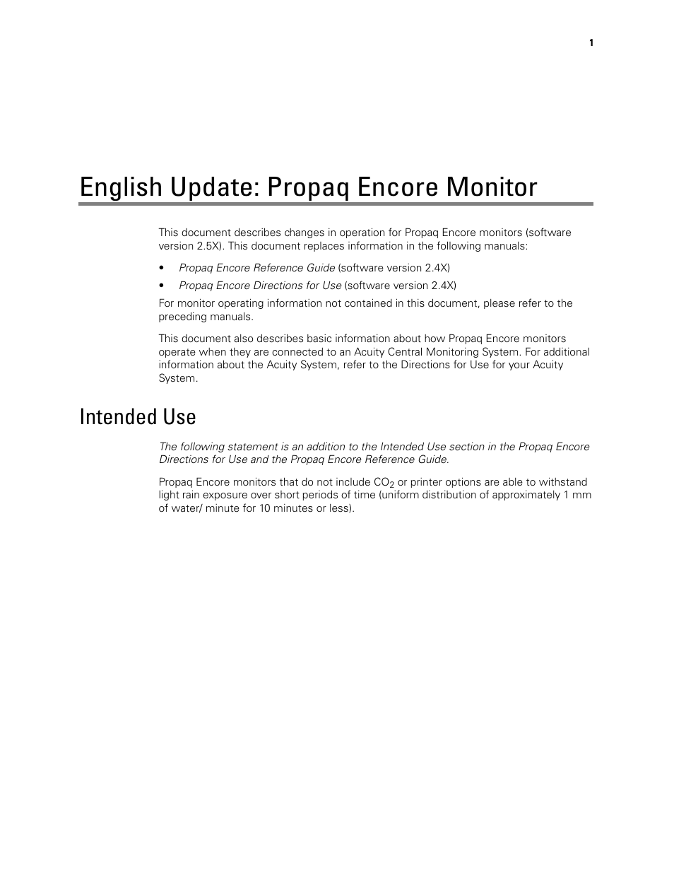 English update: propaq encore monitor, Intended use | Welch Allyn Propaq Encore Monitor - User Manual User Manual | Page 9 / 136