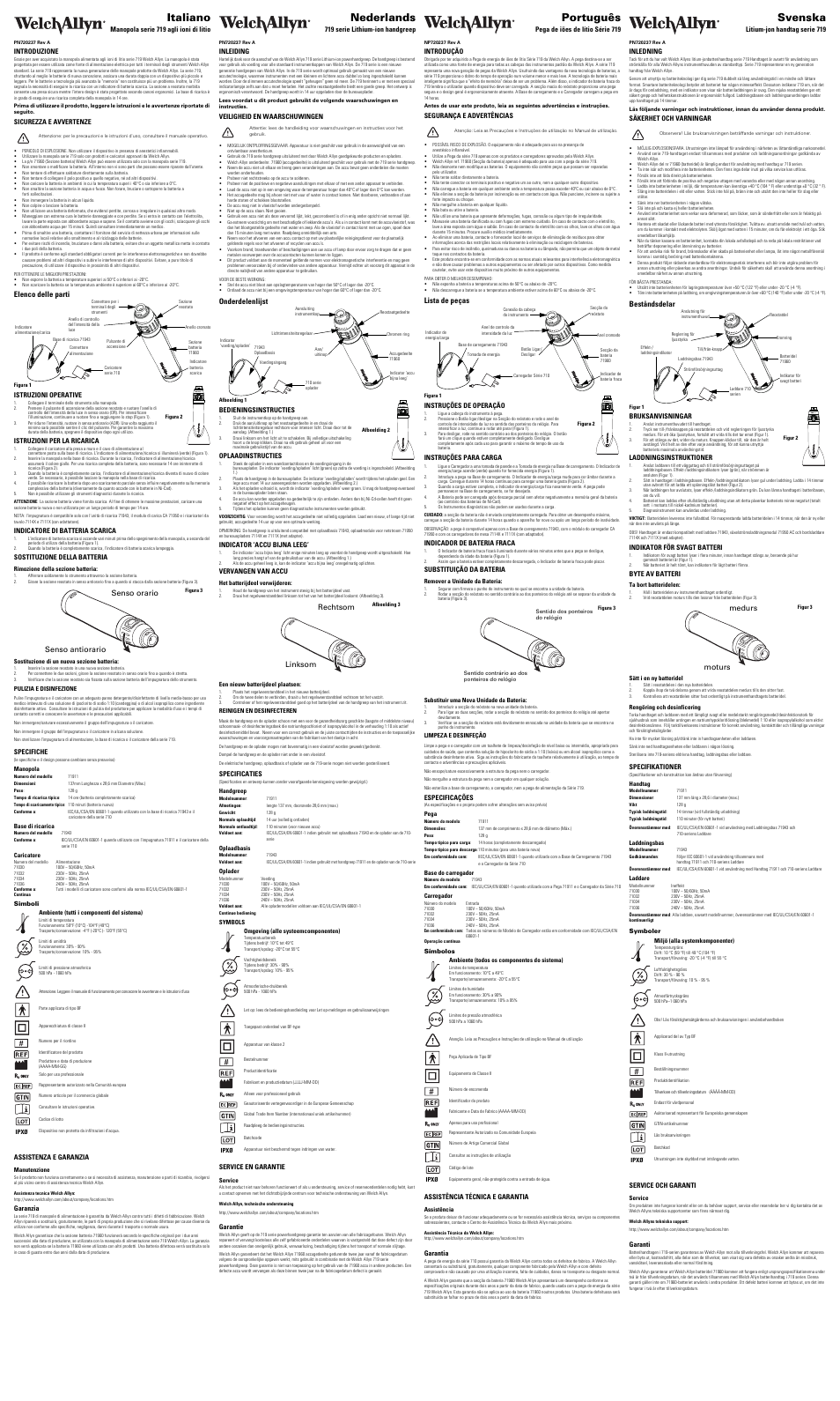 Italiano, Nederlands, Português | Svenska | Welch Allyn 719 Series Lithium Ion Handle - User Manual User Manual | Page 2 / 4